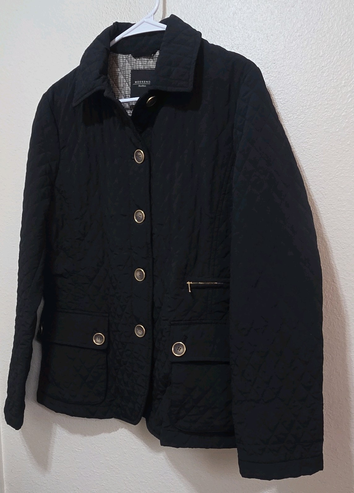 Weekend Max Mara Womens Black Quilted Button Jacket Pockets Size 42, 12 US