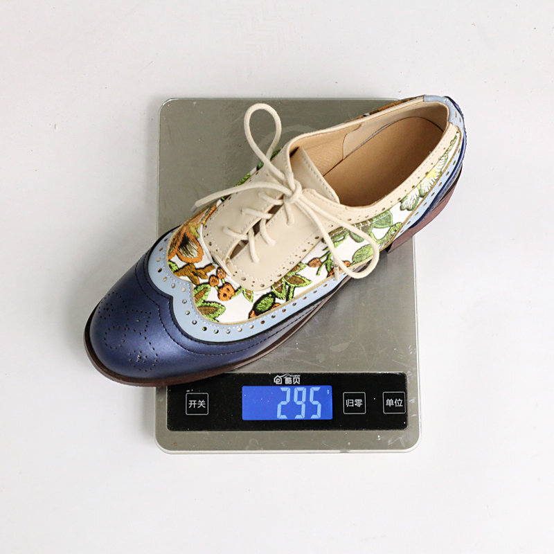 Women’s Ethnic Oxfords Colorblock Patchwork Shoes Floral Two Tone Low Heel Pumps