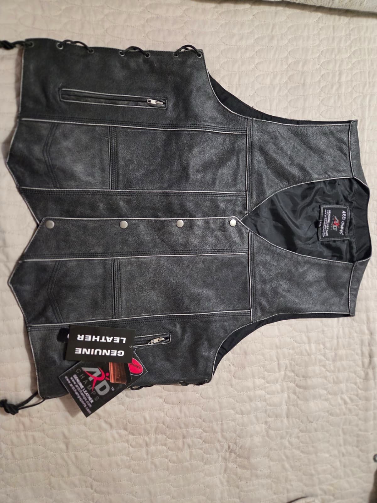 ARD CHAMPS™ Men’s Grey Genuine Leather 10 Pockets Motorcycle Biker Vest