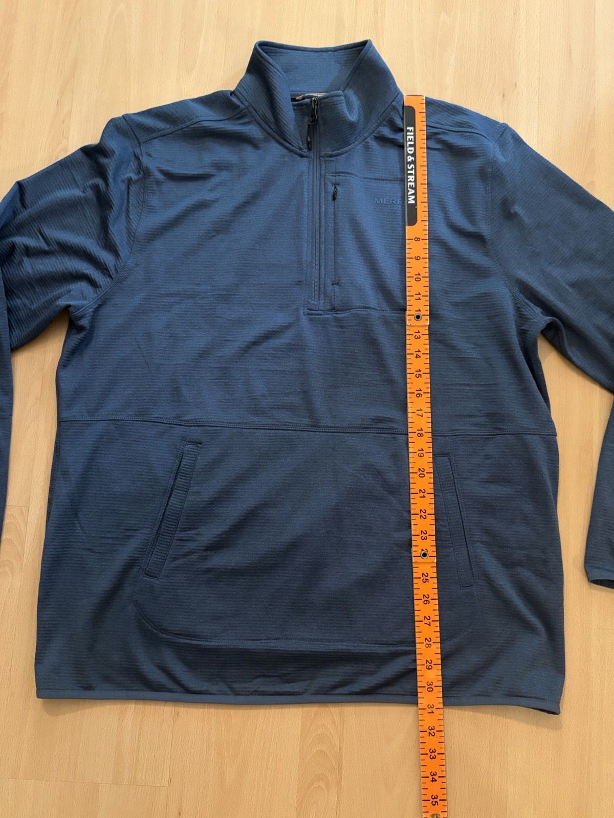 Merrell 1/4 Zip Pullover Mens XXL Blue Grid Fleece Performance Hiking Jacket