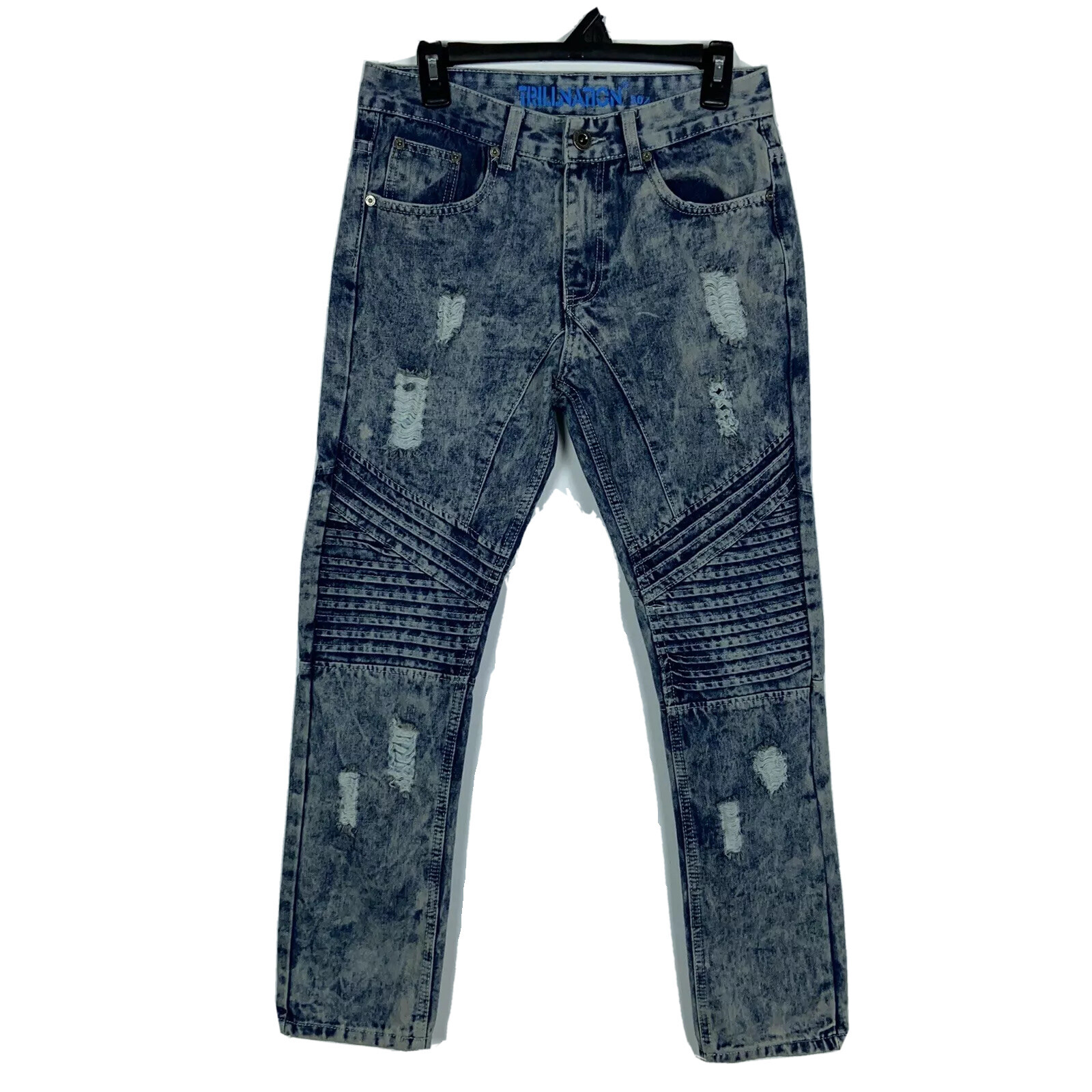Trillnation Jeans Men’s Size 30×30 TND67 Blue Moto Distress Acid Wash