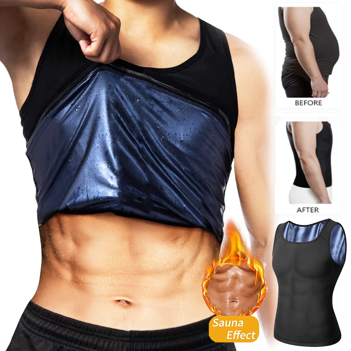Men’s Compression Workout Tank Top Sweat Sauna Vest Body Shaper Shirt Sports Gym