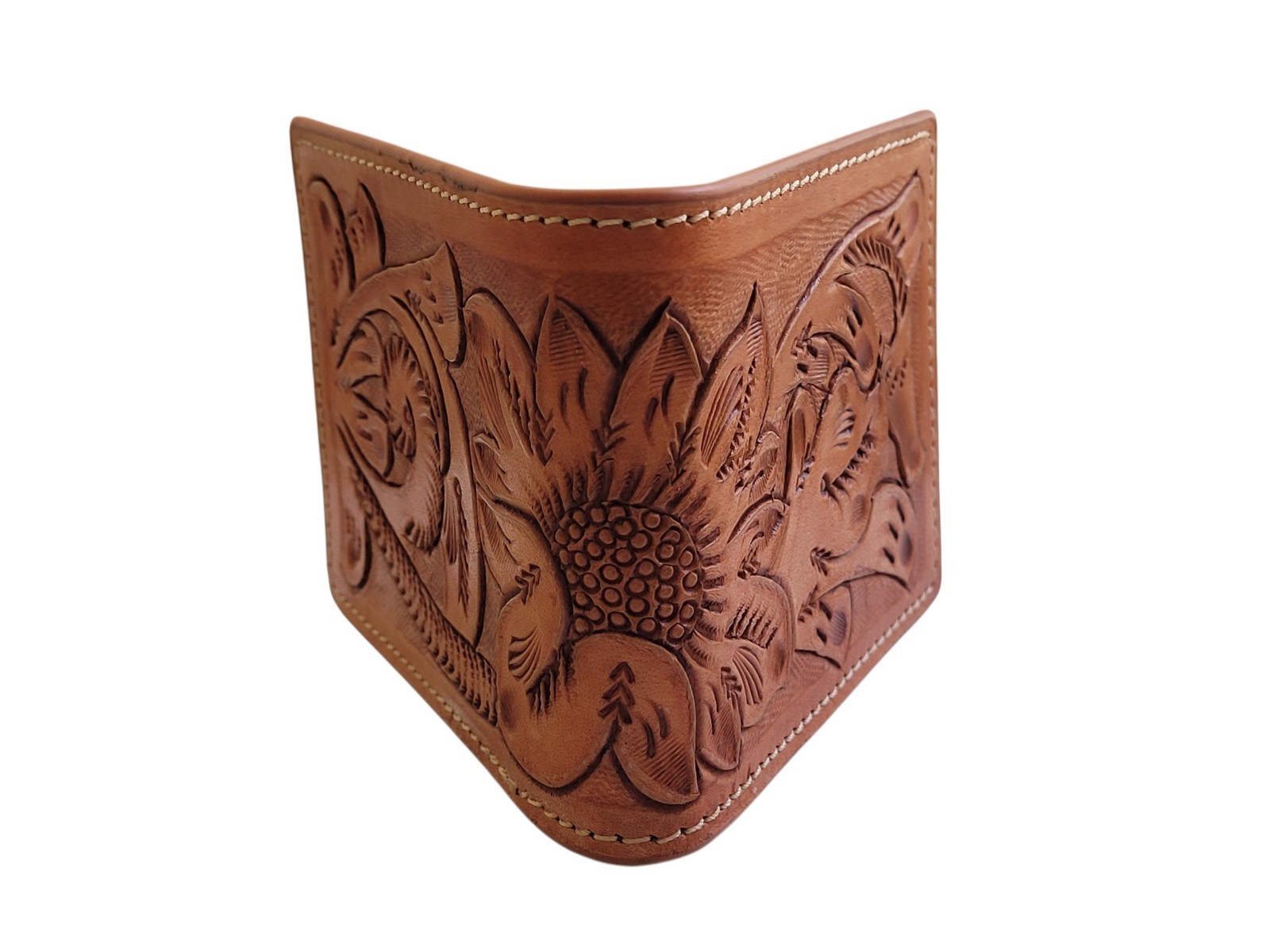 Hand Tooled Genuine Leather Bifold Wallet – Leather RFID Men Wallet Sunflower