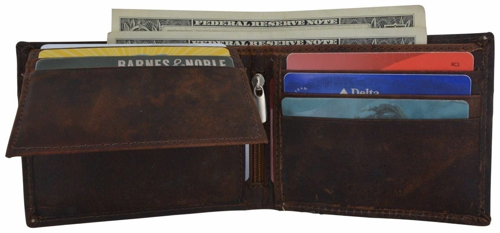 Hunter Premium Leather Mens Bifold Removable Double ID Card Holder Flap Wallet