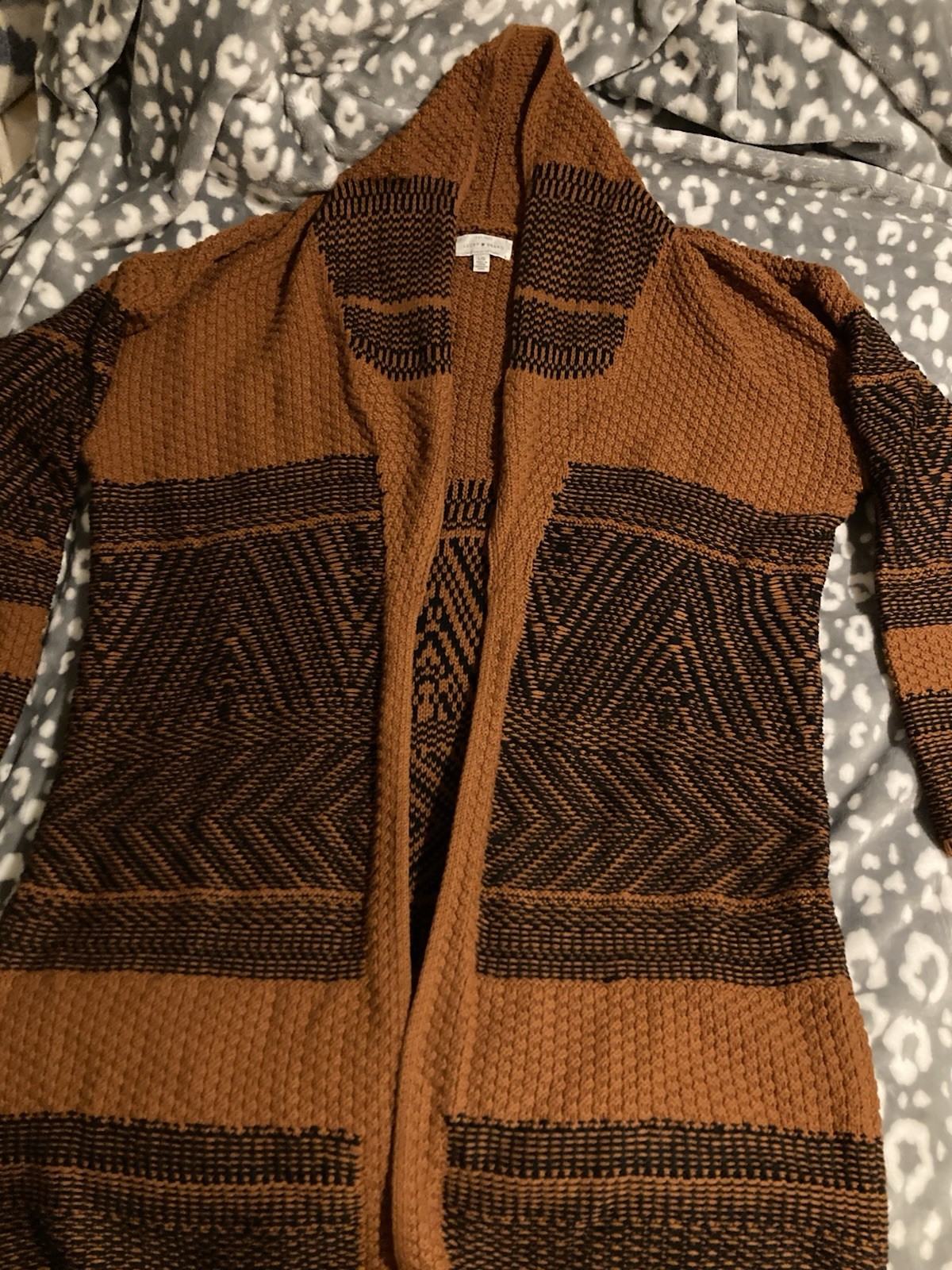 Lucky Brand Fair Isle Knit Open Cardigan Sweater Caramel/Black Women’s Large