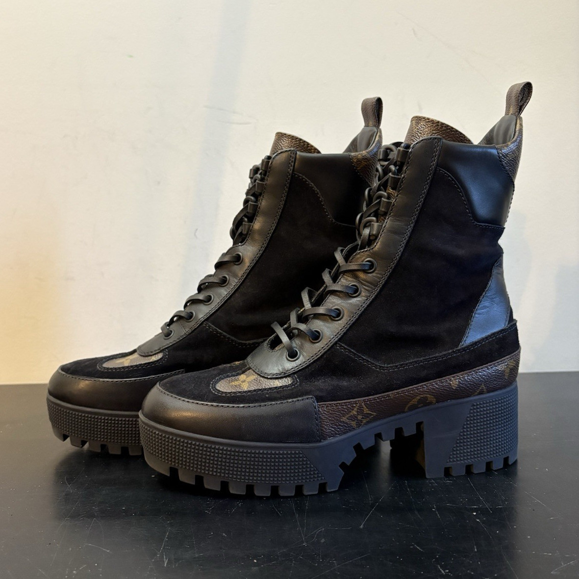 Louis Vuitton LV Monogram Laureate Platform Desert Boots Brown Black