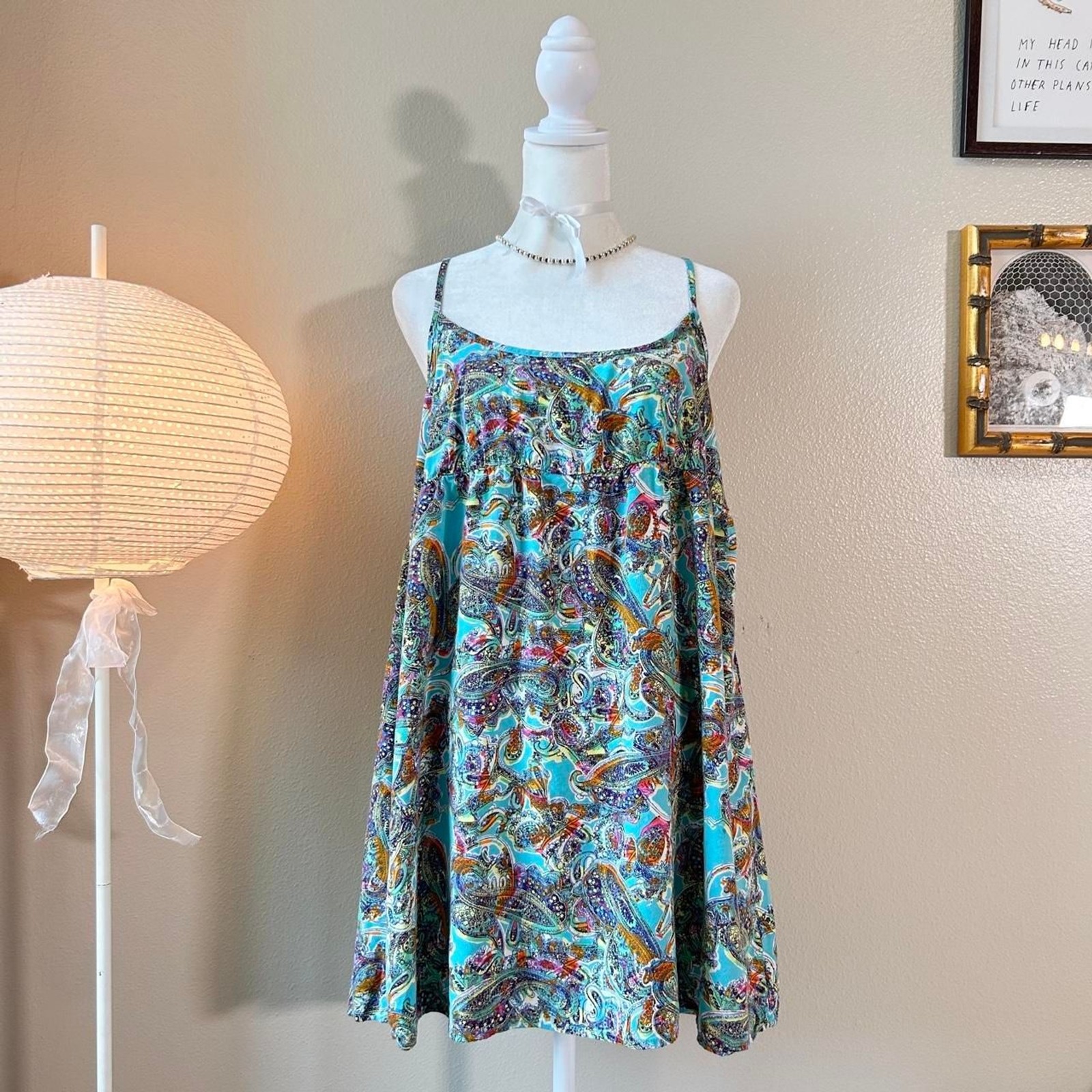Wild Fable blue paisley babydoll mini slip dress M