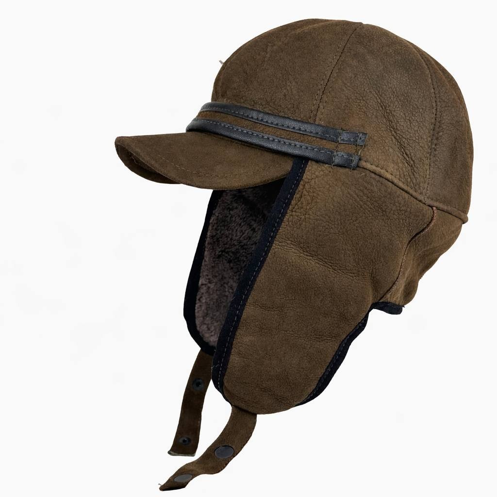 Trapper Aviator Ushanka Olive Hat Shearling Fur Winter Ear Flap Cap