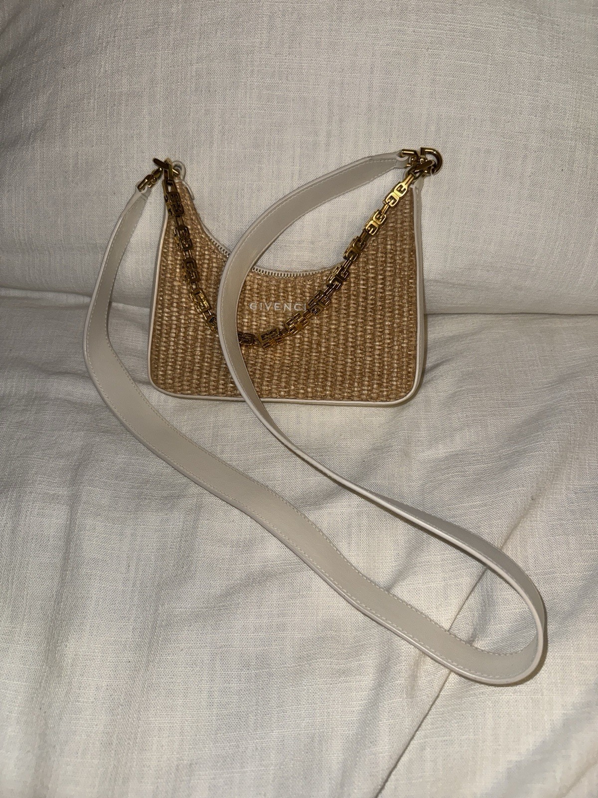 Givenchy Moon Cut Out Mini Shoulder Bag in Raffia with Chain