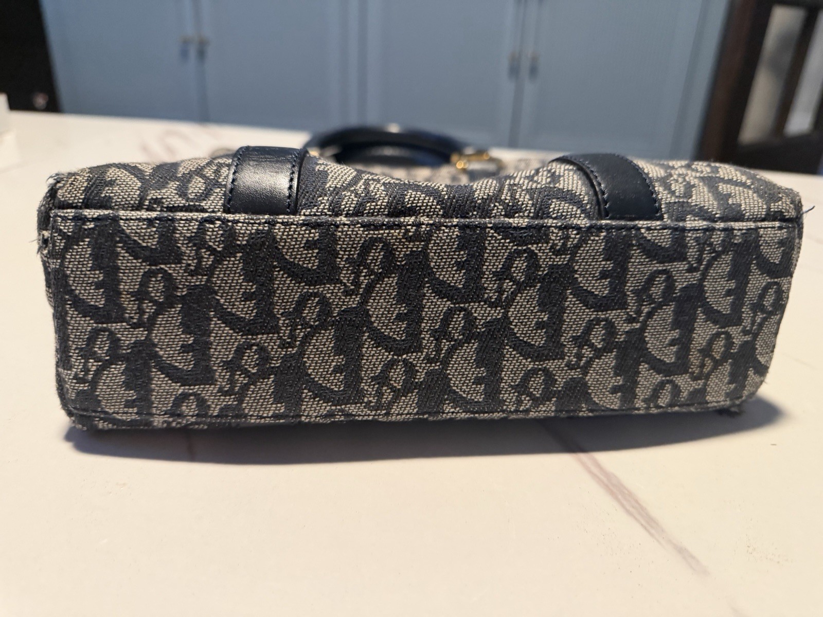 Dior vintage mongram Navy Patterned Tote Bag with Dark Blue Accents