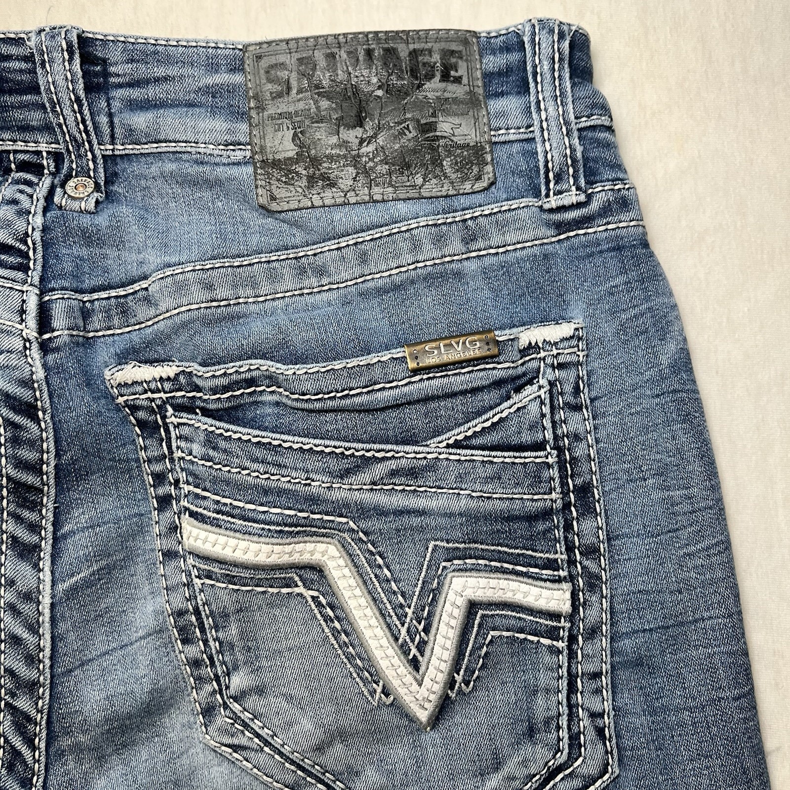 Salvage Supply Co Buckle Mayhem Straight Fit 33R Jeans Men’s Whiskered