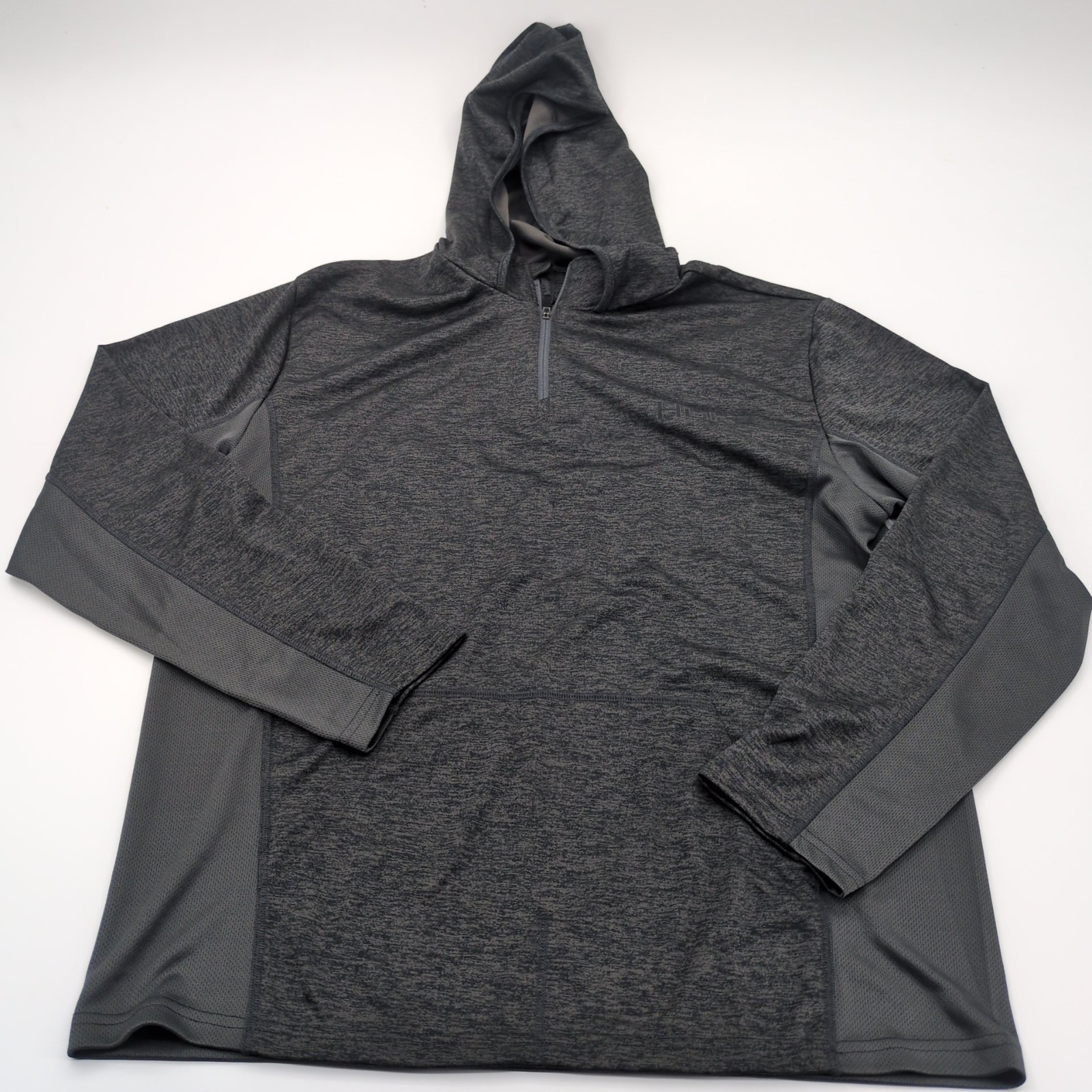 NWT Huk Icon X Coldfront Hoodie Mens L Volcanic Ash Gray Heather 1/4 Zip Fishing