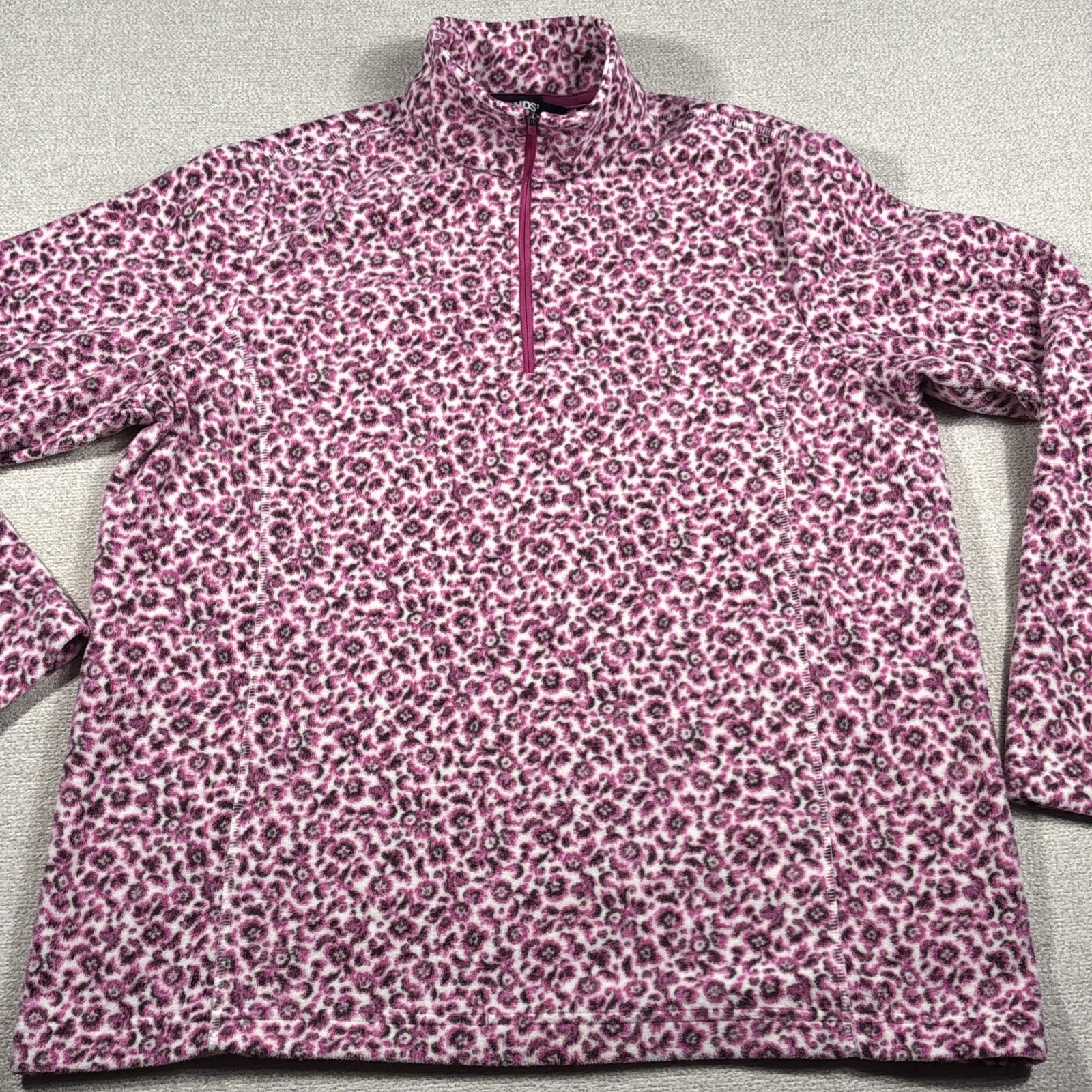 Lands End 1/4 Zip Fleece Pullover Teenager Large(14-16) Pink Floral Walk Hiking
