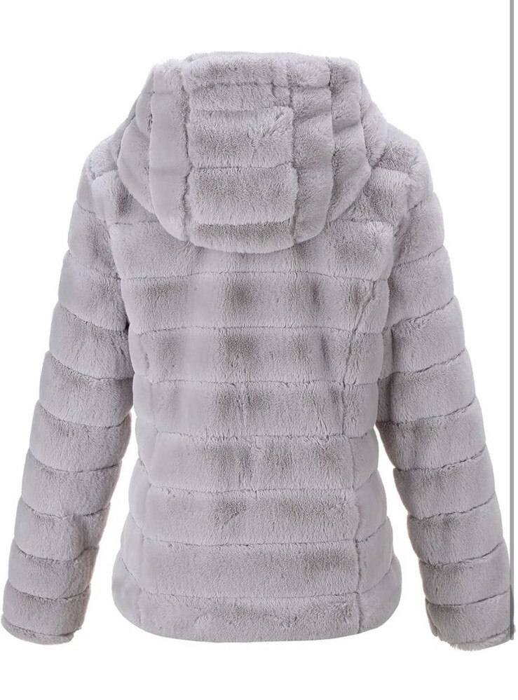 Bellivera Faux Fur Coat Shearling Fluffy Fuzzy Sherpa-Lined Size M Gray