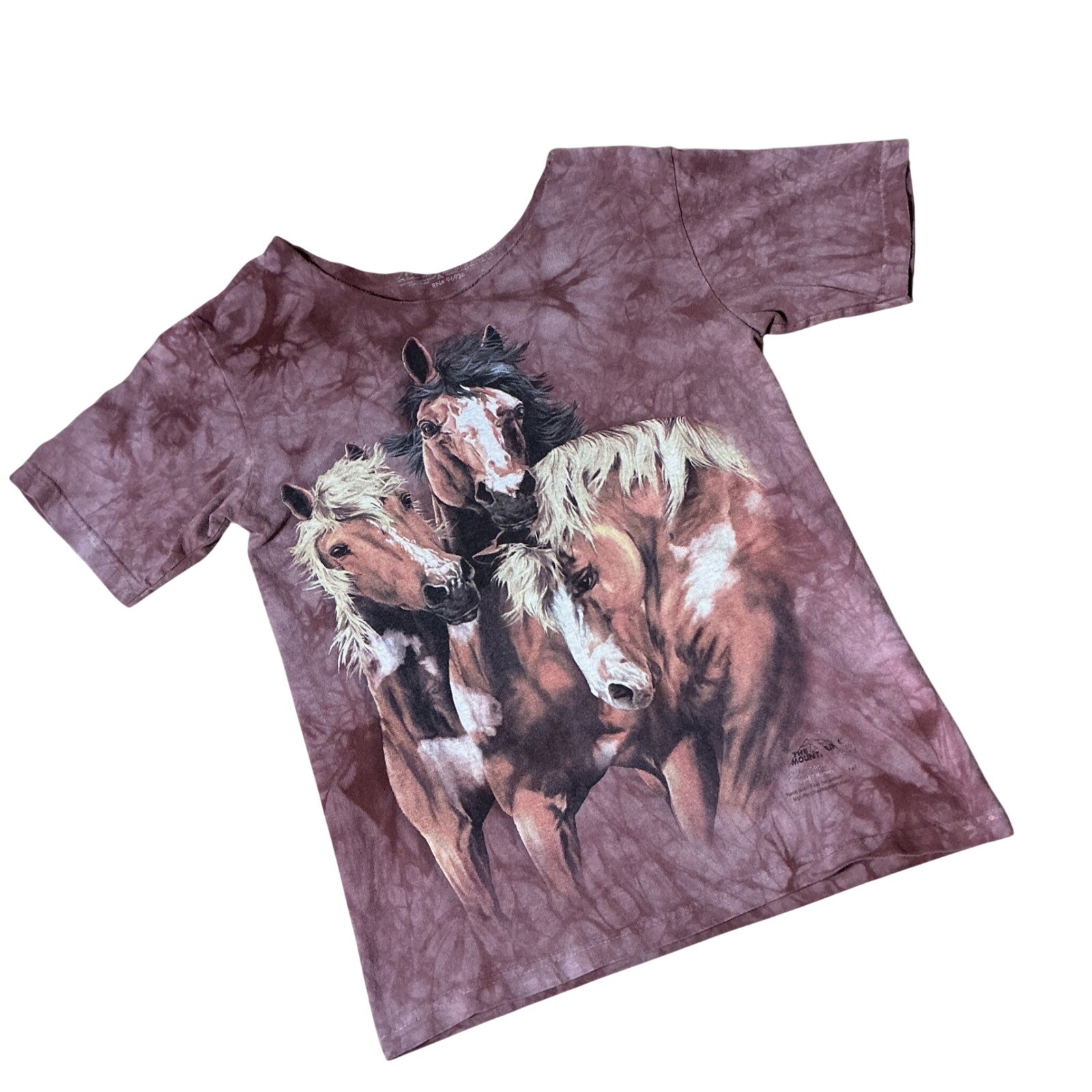 The Mountain Horse Graphic T-Shirt Womens S Brown Tie Dye Western Cut Neck Tee