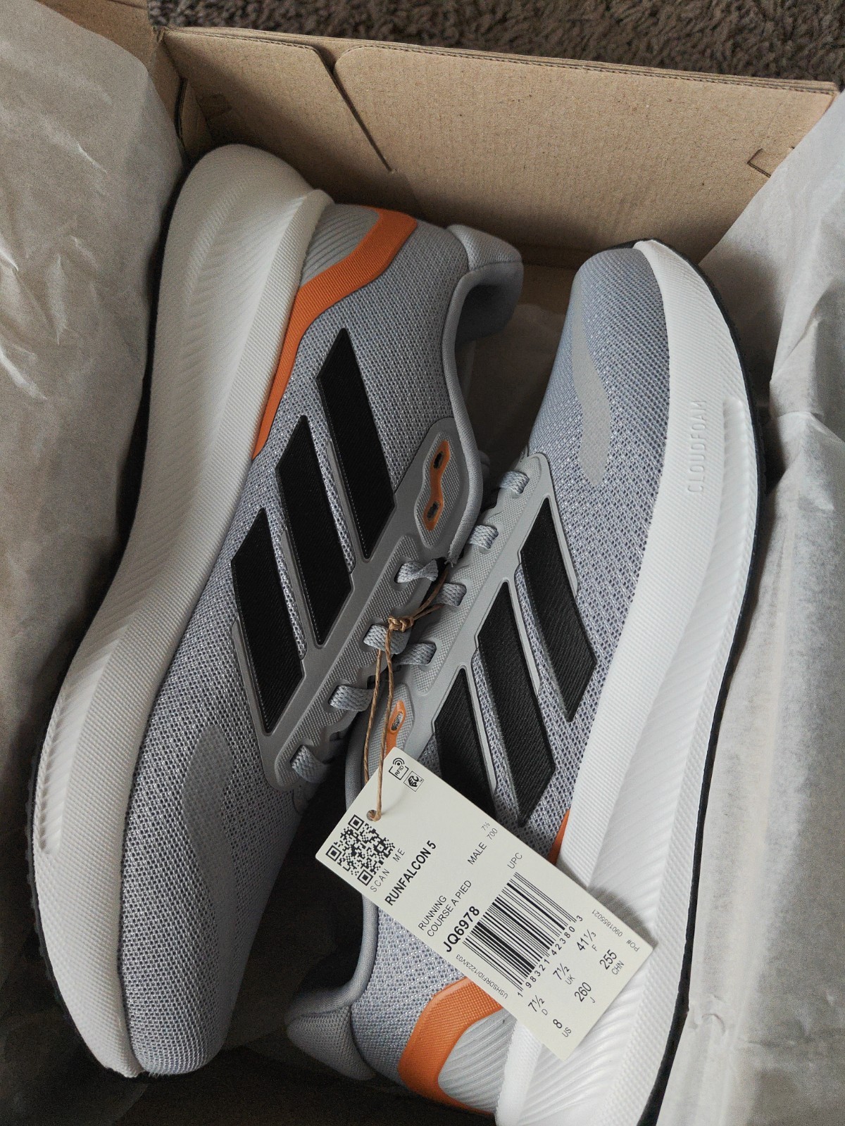 Adidas Runfalcon 5 Running Shoes Silver/Dusky Orange size 8M 9.5W JQ6978 NIB