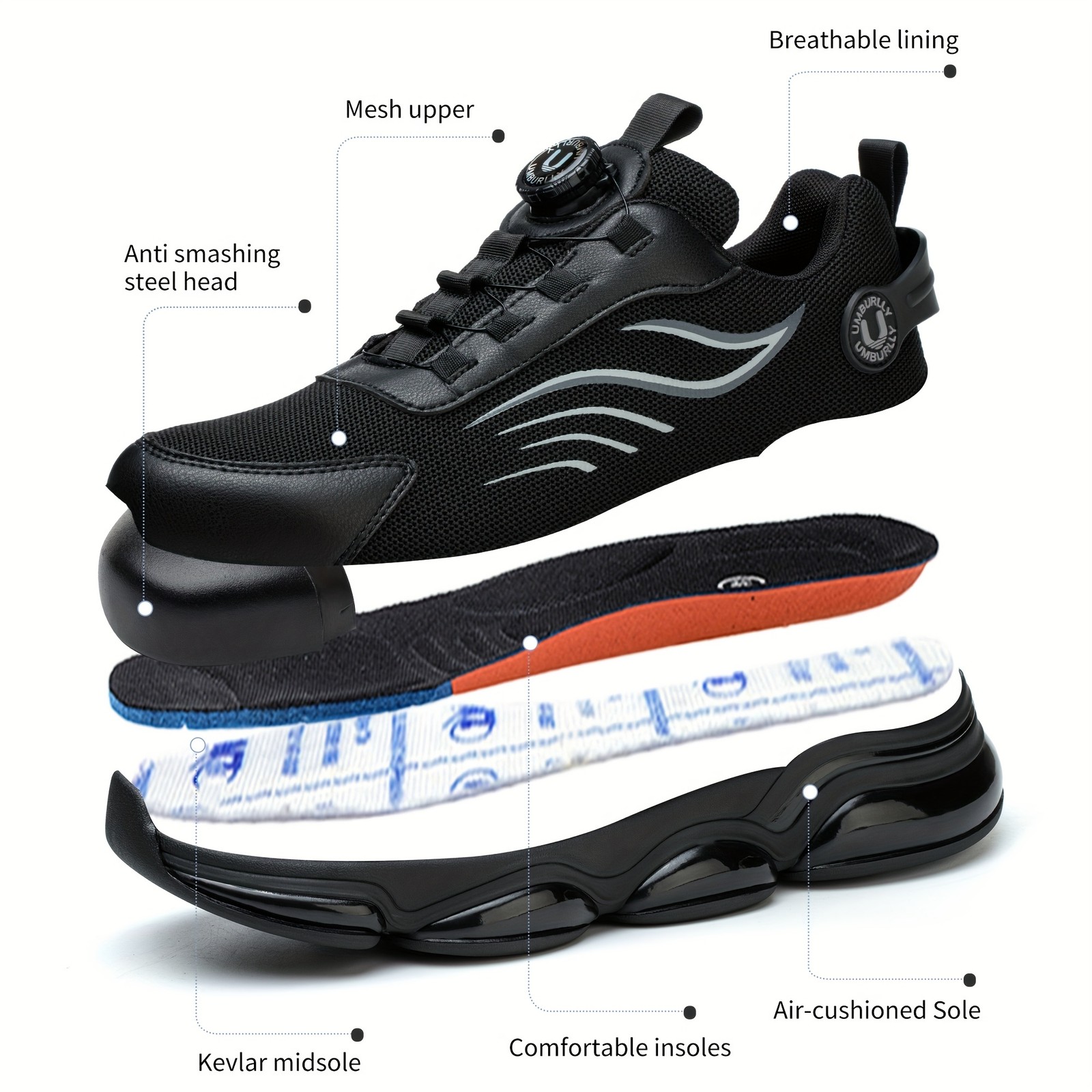 Work Safety Steel Toe Shoes Men Tennis Lightweight Sneakers Slip Indestructible