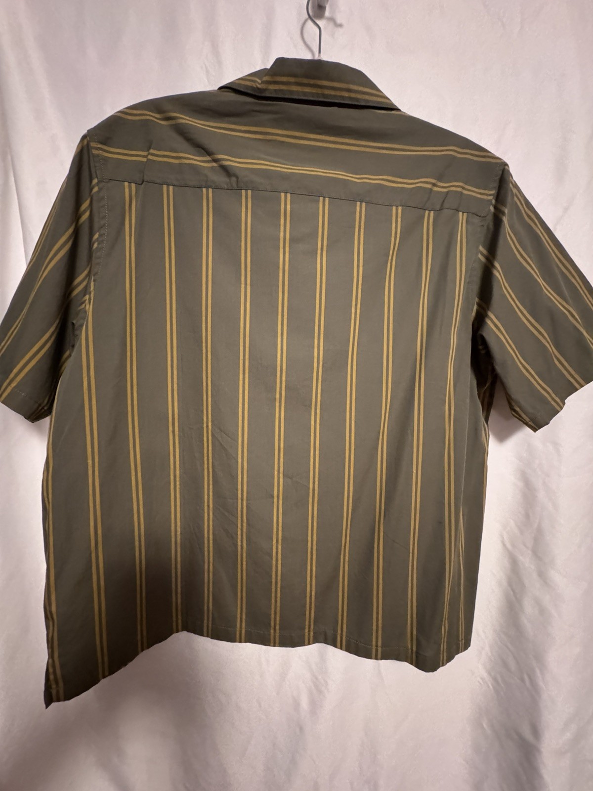 WeSC Men’s Cropped Camp Shirt Olive Green Striped Workwear Button Up Size M NWT