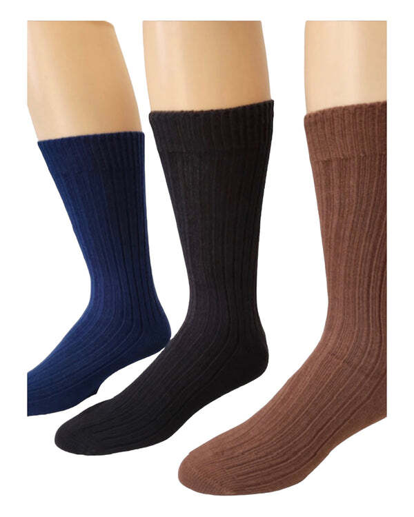 Men’s Organic Ribbed Cotton Crew Socks, Classic Colors with Wide Cuff for Dad