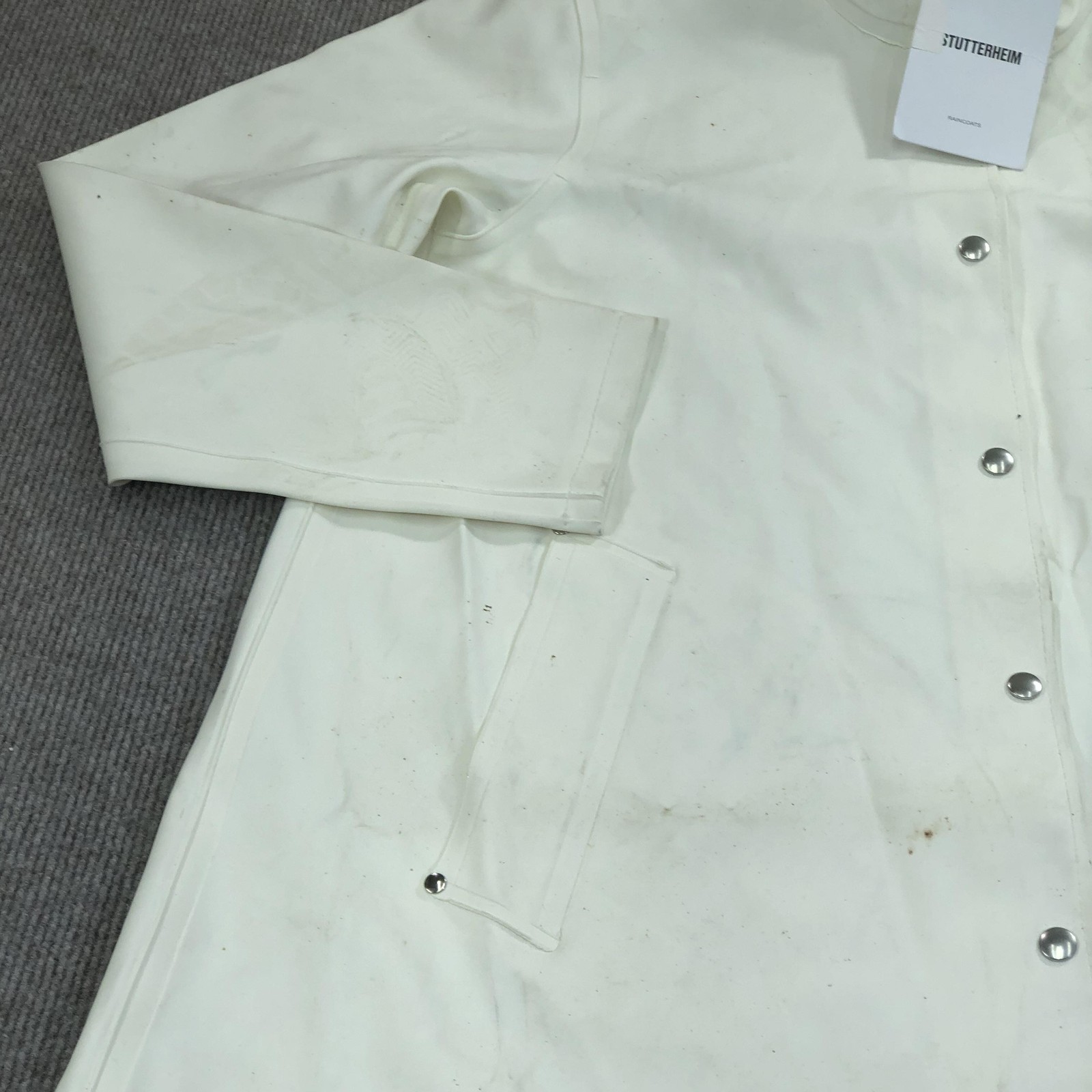 Stutterheim Mosebacke Rain Coat Womens M White Hooded Rubberized Waterproof