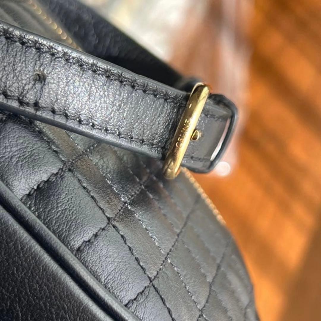 Celine C Charm Quilted Leather Shoulder Bag Black Authentic Small Crossbody