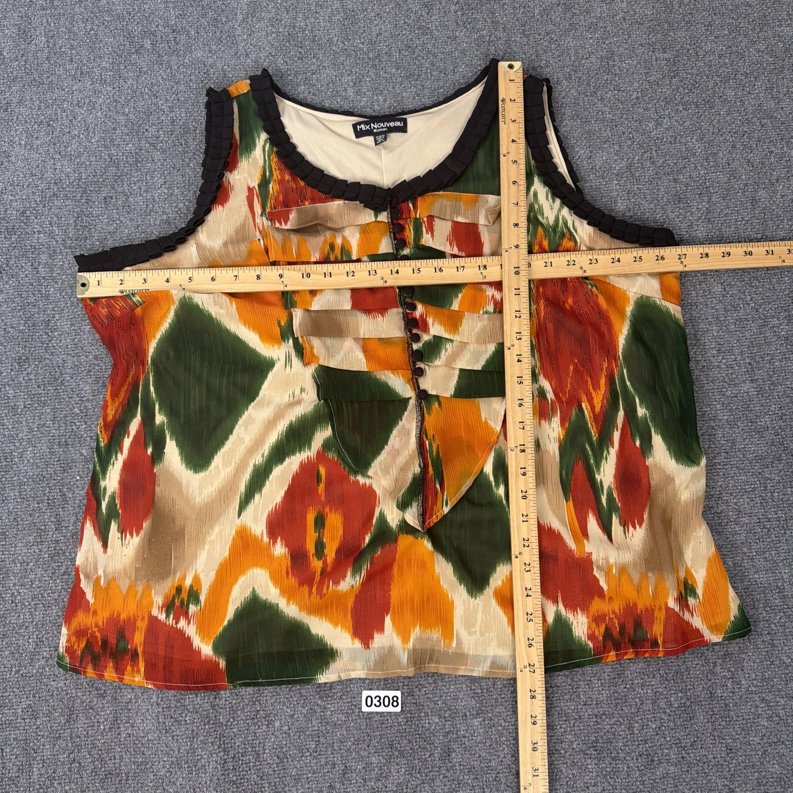 Mix Nouveau Top Womens 3X Sleeveless Tank Rust Olive Pleated Boho Blouse NEW