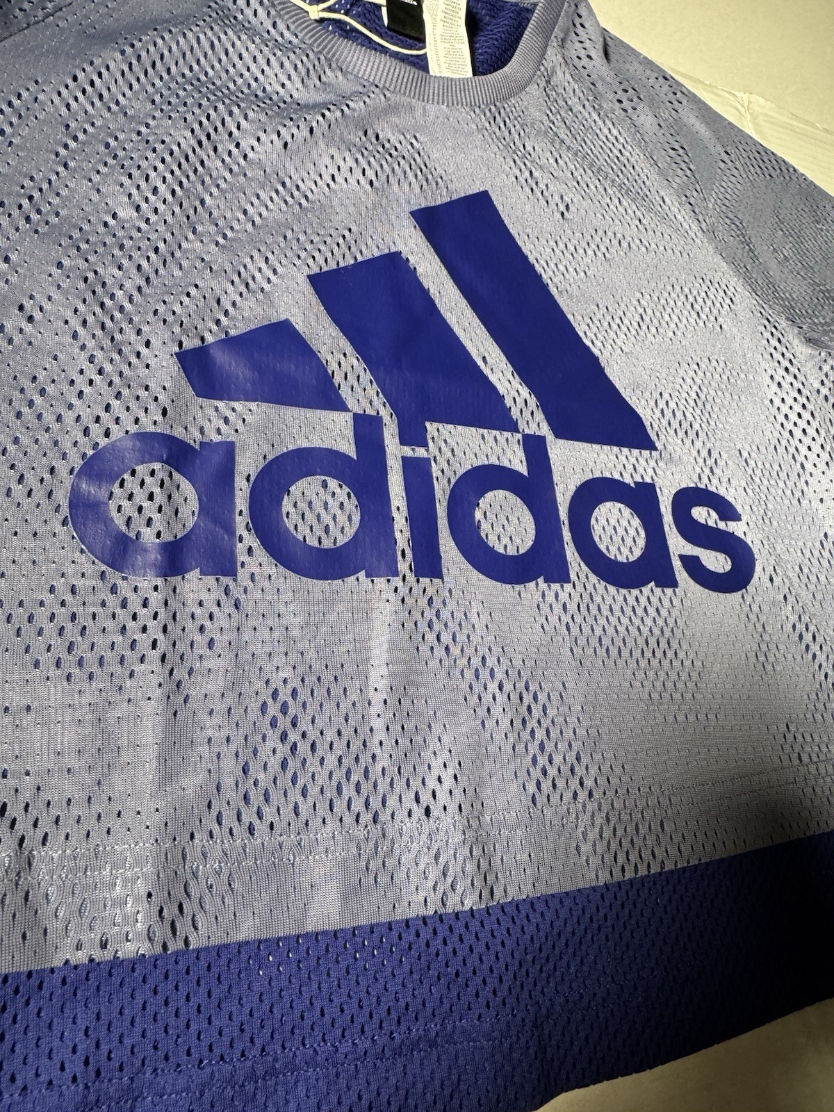 Pre Owned Excellent Adidas Mesh Crop Top Jersey 2 Layer Lavender Royal Blue Sz M