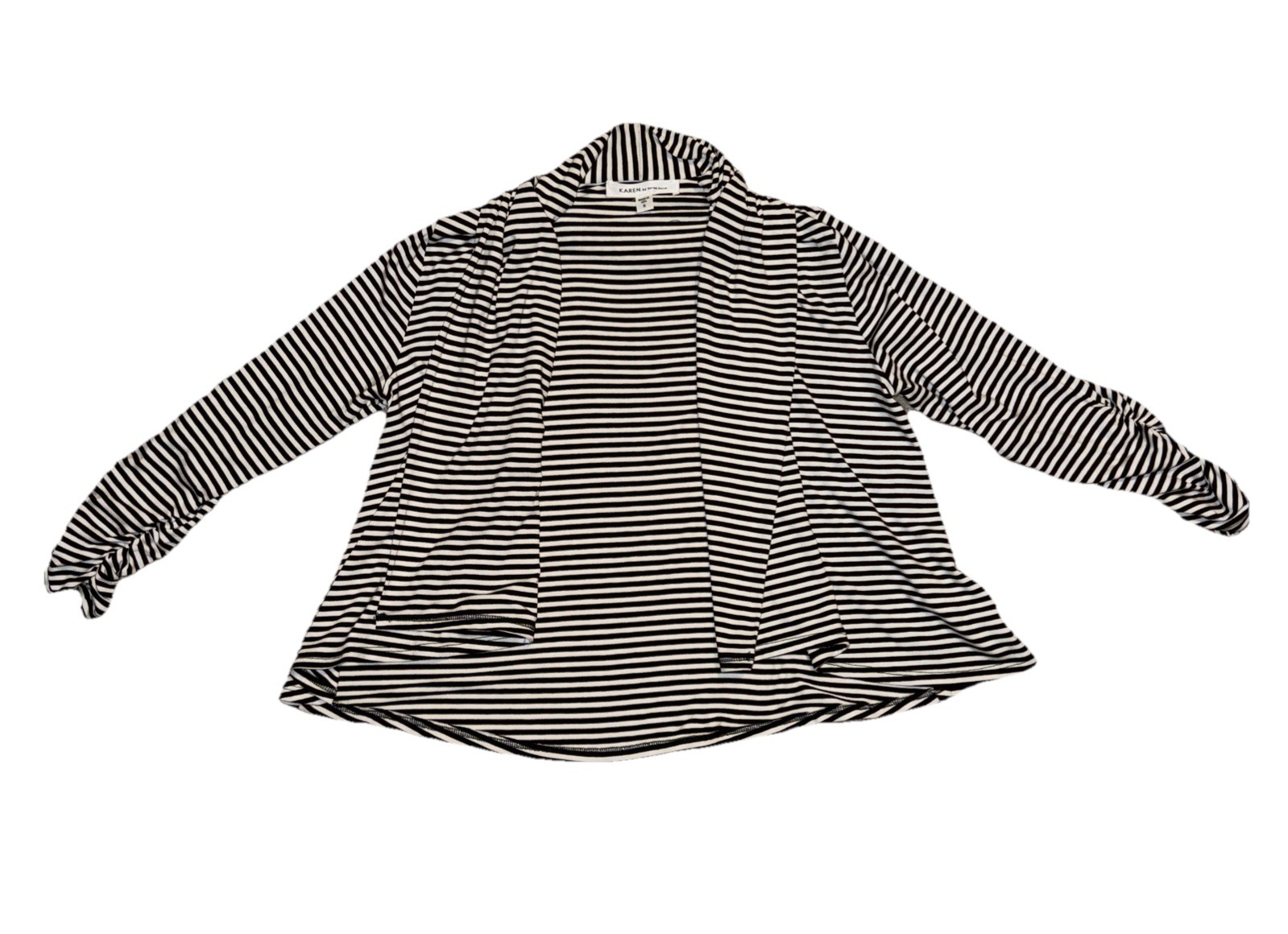 Karen Kane Womens small Black White Striped Cardigan Waterfall Front NWOT Luxury