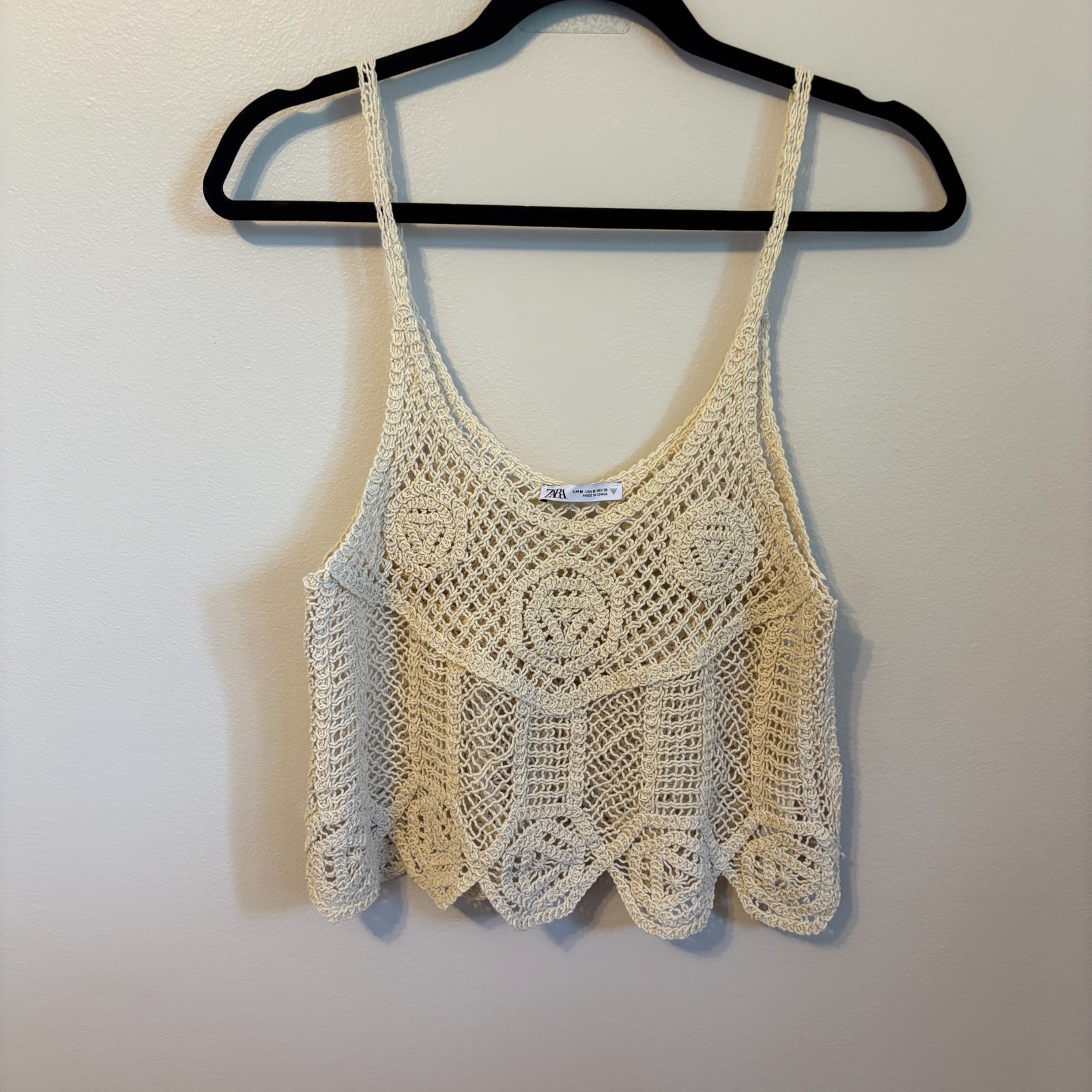 Zara Cotton Crochet Tank Top Neutral Festivalcore Whimsical Earthy Feminine M