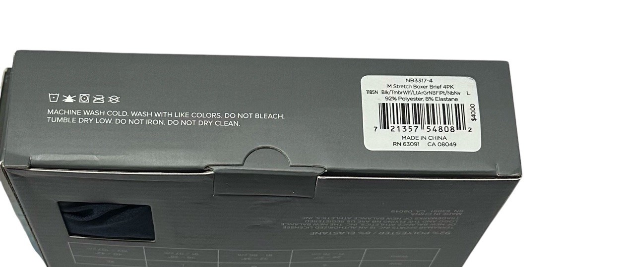 New Balance 4-Pack Men’s Stretch Boxer Briefs Large (36-38) Black/Blue/Beige