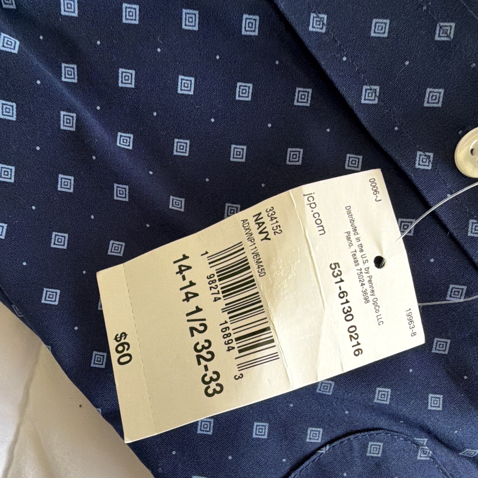 Stafford Smart Tech Geometric Dress Shirt Navy Blue Regular Fit 14-14.5 32/33