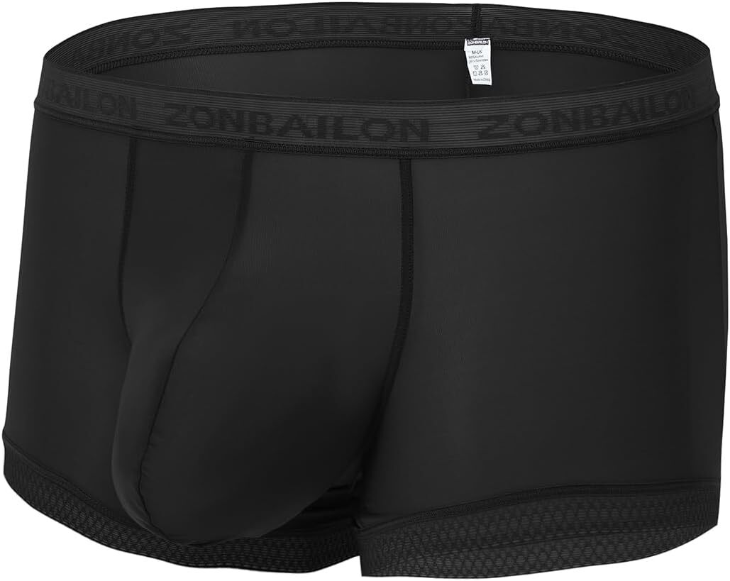 Zonbailon Men’s Ice Silk Boxer Briefs Transparent Stretch See-Through Underwear