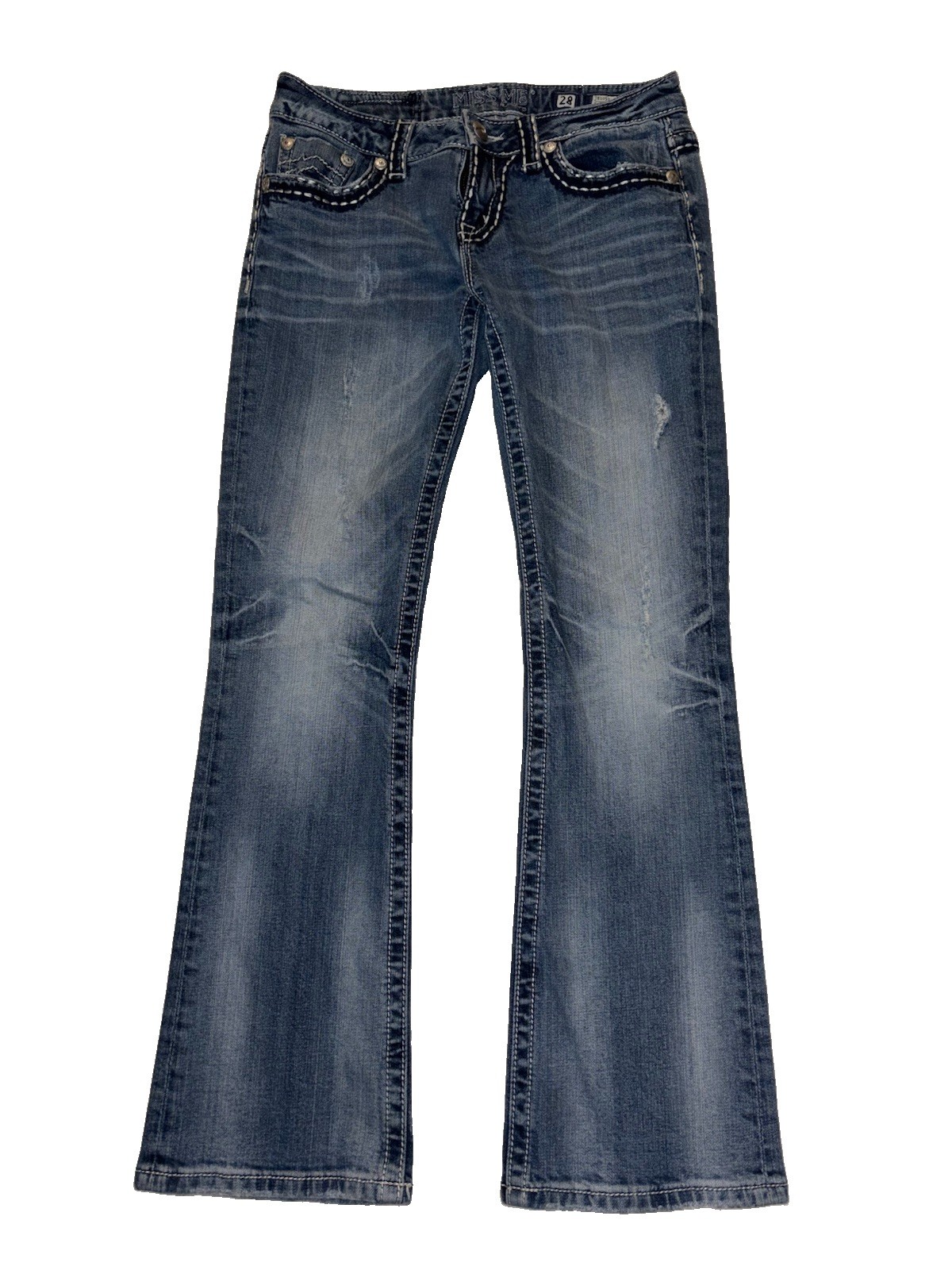 Miss Me Women’s 28 / 30 Medium Blue Wash Bootcut Stretch Jeans Embroidered