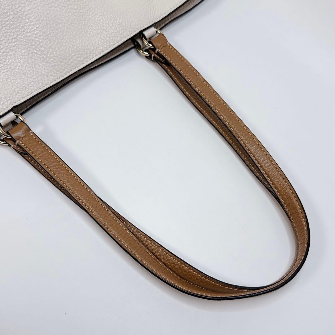 COACH Andy CA165 White Leather Tote Shoulder Bag Carriage Logo Tassel Auth