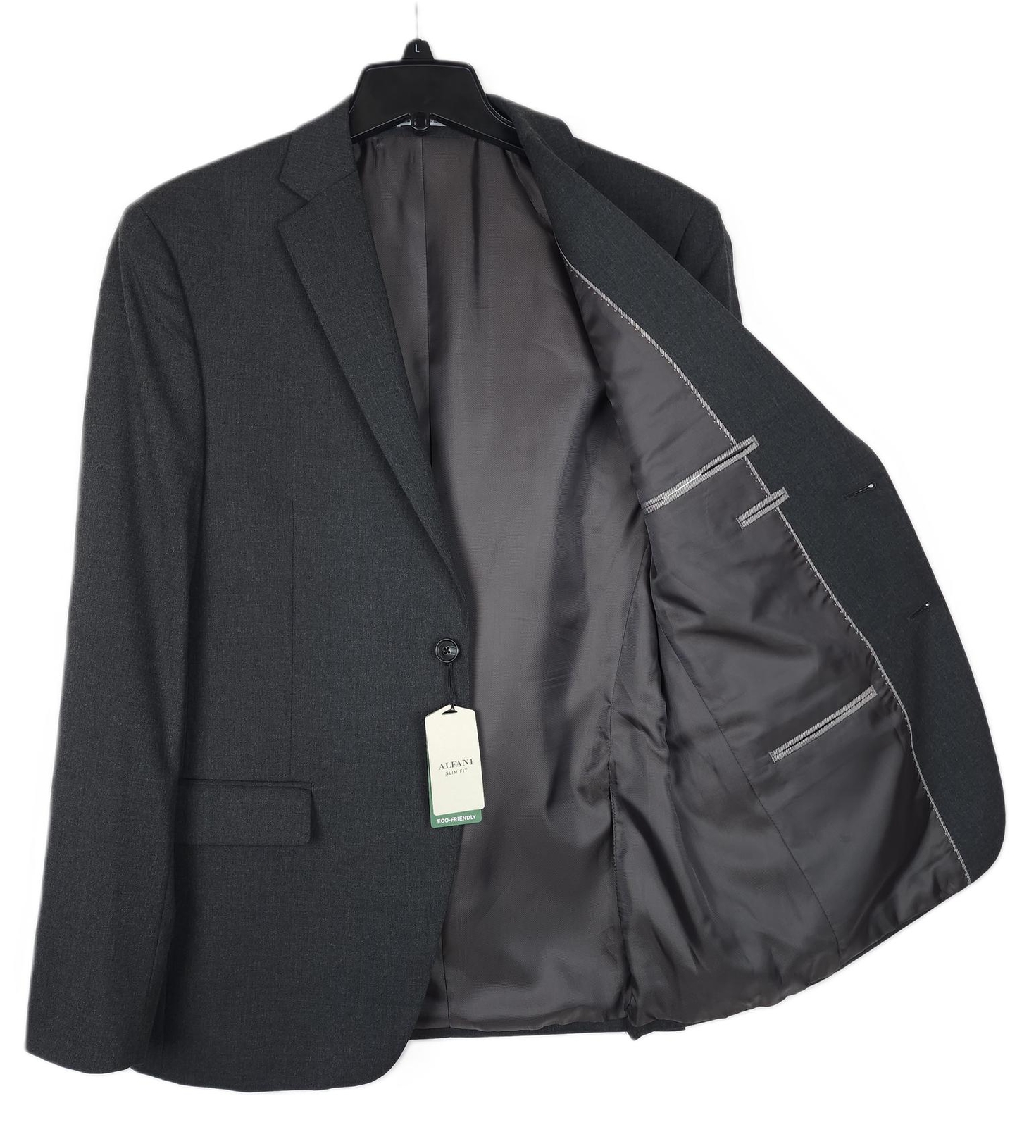Alfani Mens Slim Fit Suit Jacket Blazer 40R Charcoal Dark Grey Solid Stretch NWT