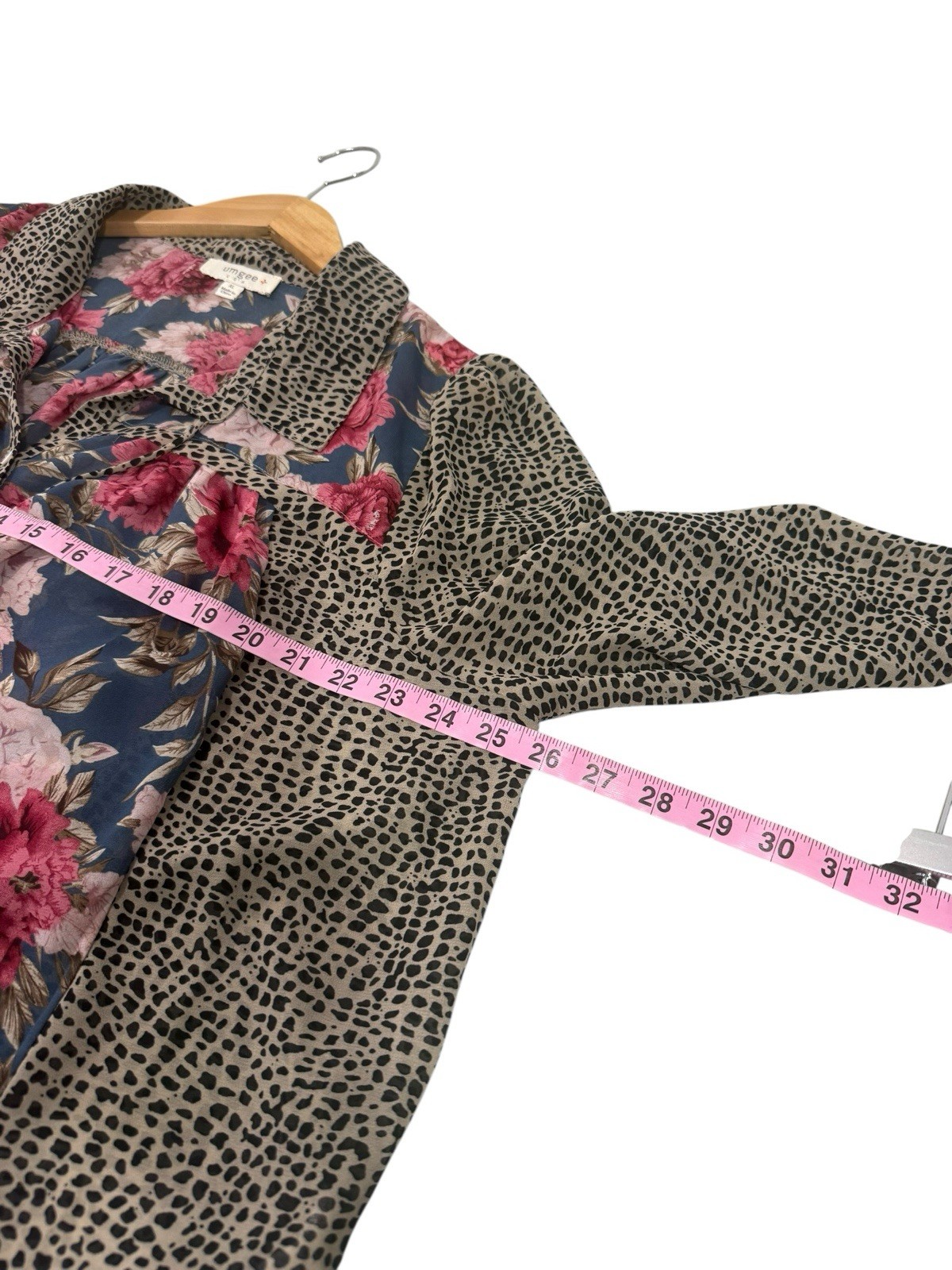 Umgee USA Floral Cheetah Chiffon Button Up Blouse Lightweight Womens XL