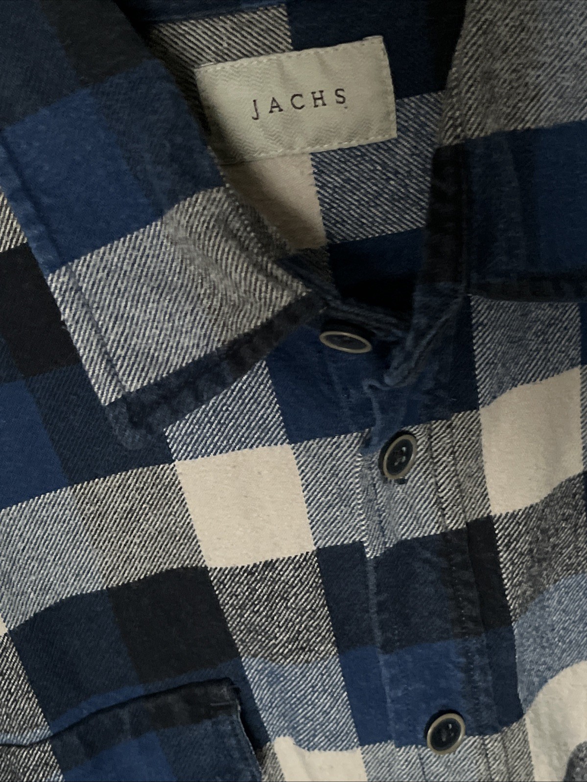 Mens Heavyweight Buffalo Plaid Flannel Shirt L Blue Button Front Lumberjack