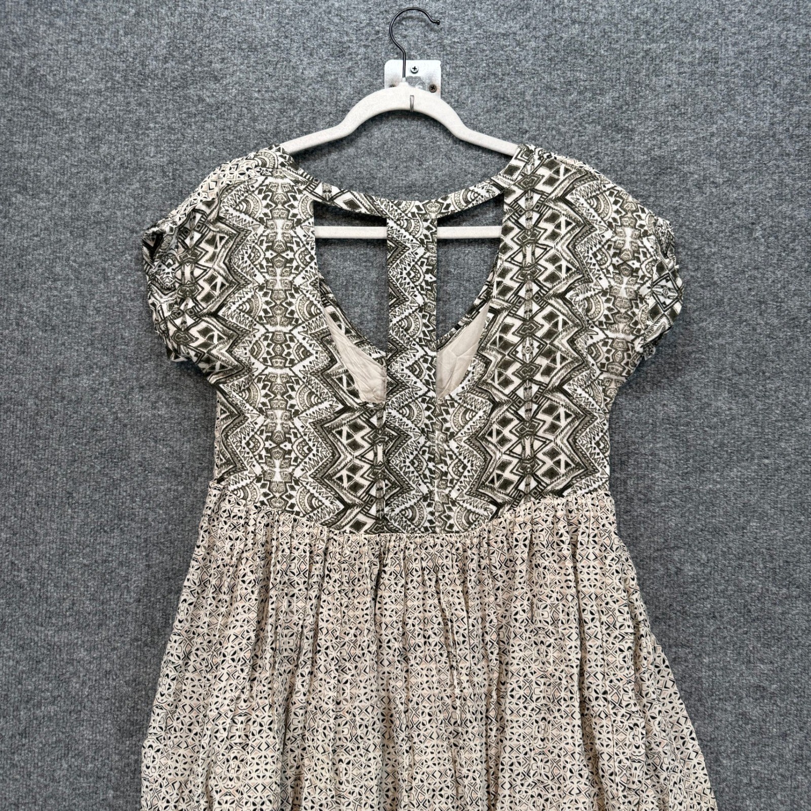 Free People Mini Dress Womens Small Beige Geometric Boho Festival Pockets
