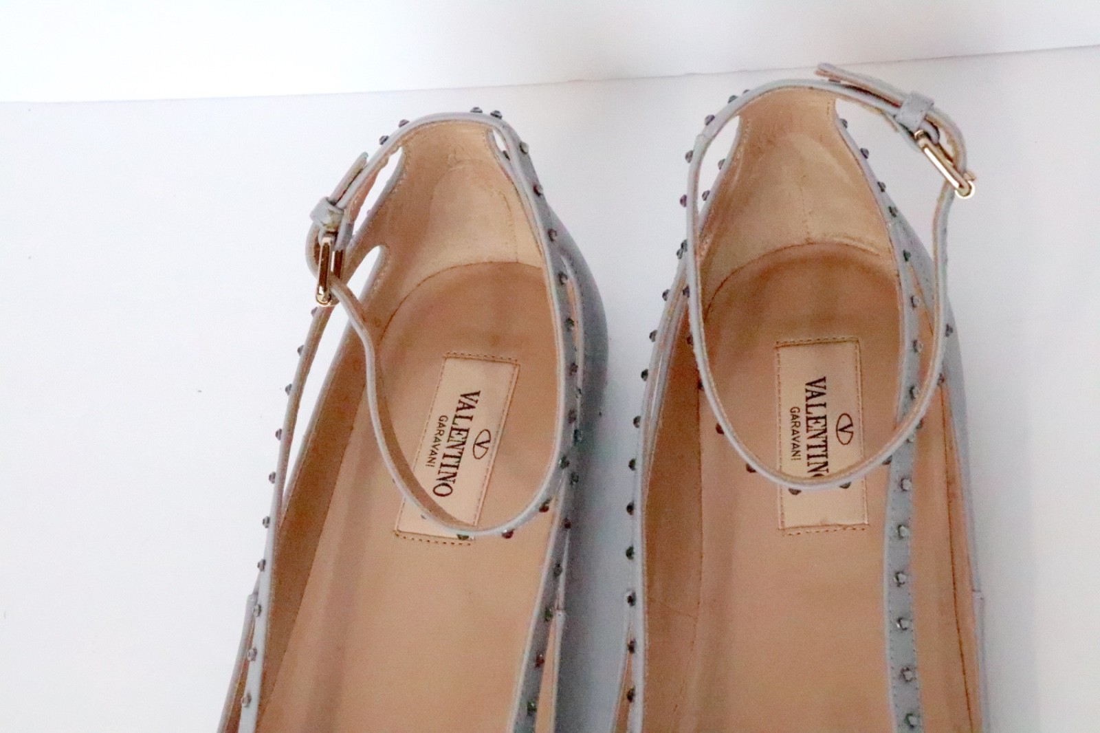 NIB Valentino Stardust Babe Ballerina Rockstar pale blue/grey round toe flats 36