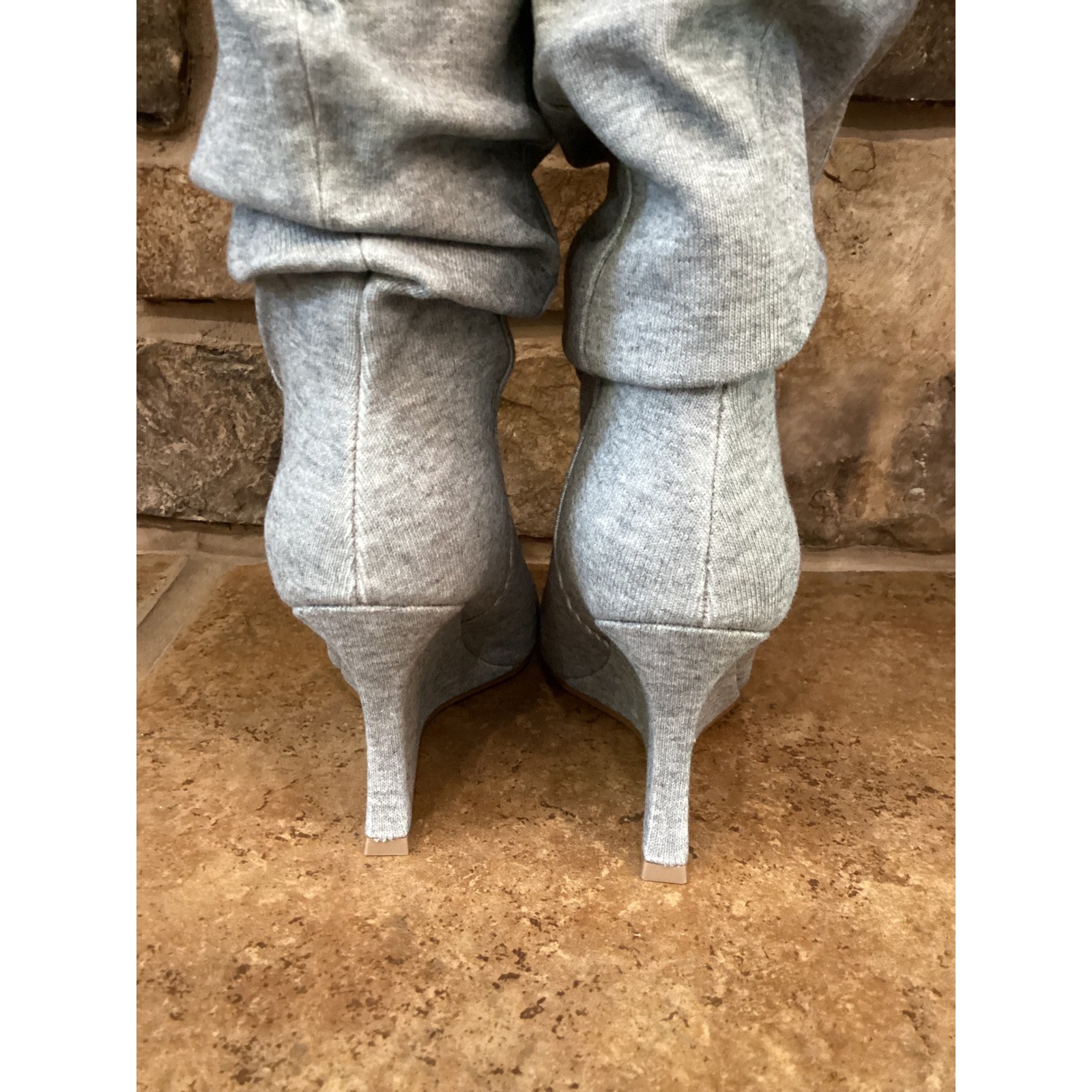 Steve Madden Distortion Grey Fabric Wedge Knee High Boots Pointed Toe 7.5 New