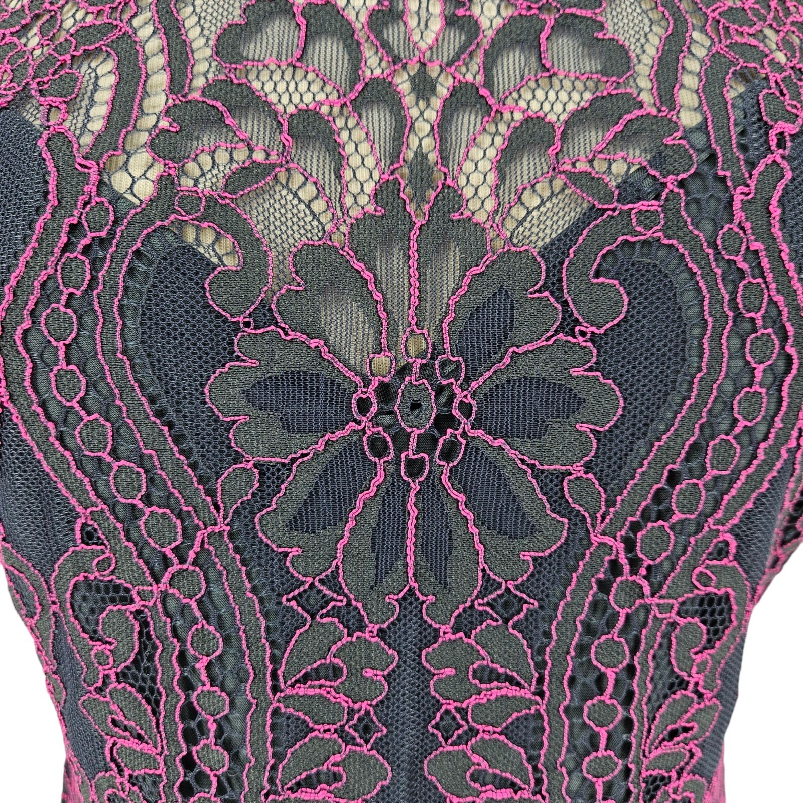 White House Black Market Shirt Two Tone Lace Sleeveless Sheer High Neck Womens 4