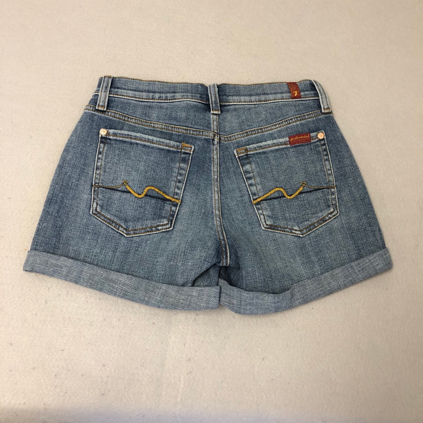 7 For All Mankind Mid Roll Shorts Womens 26 2 Blue Denim Classic Festival Summer