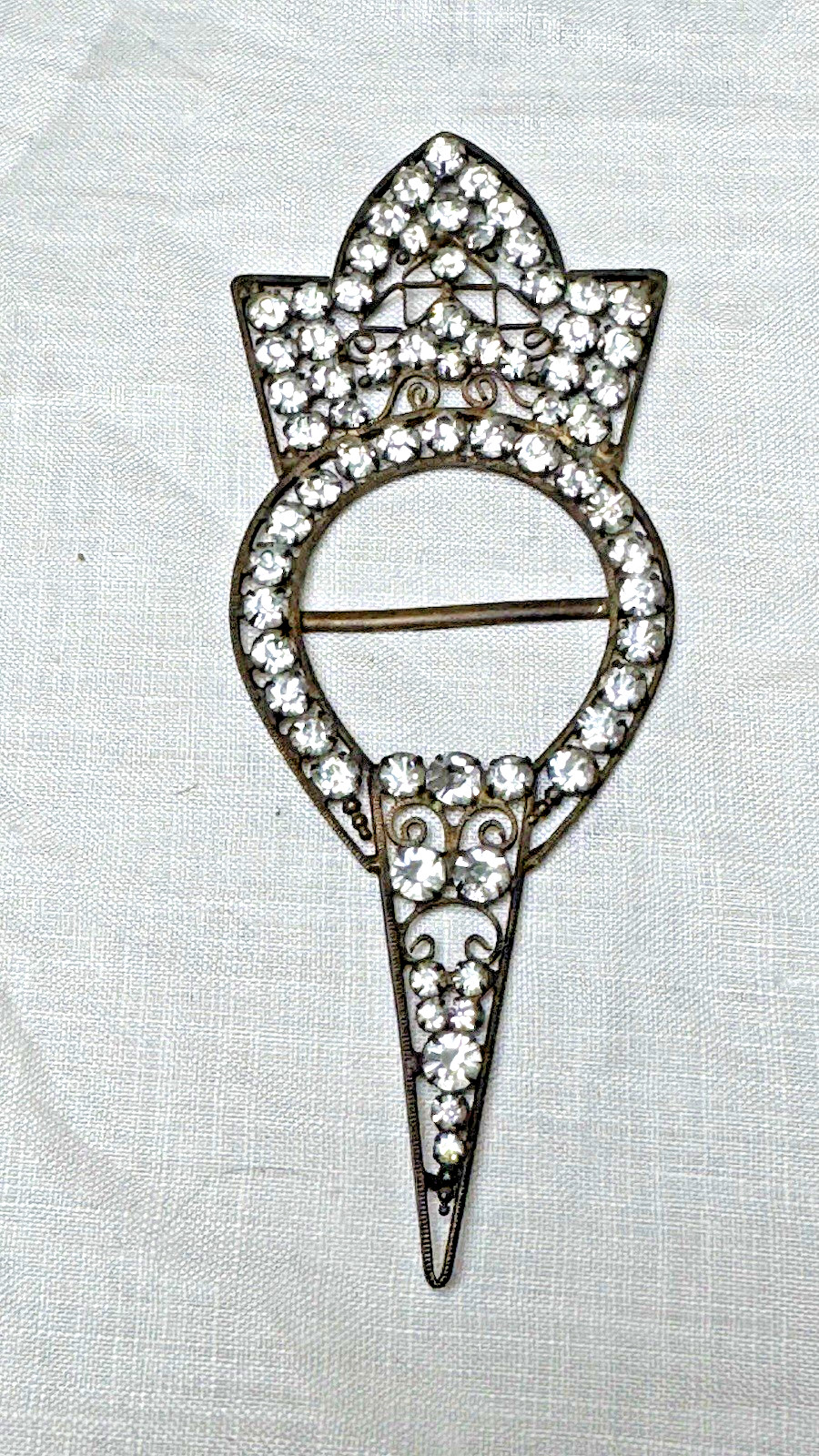 Antique 1920s Czech Buckle Slide Clear Paste Prong Set Rhinestones Sash Ornament