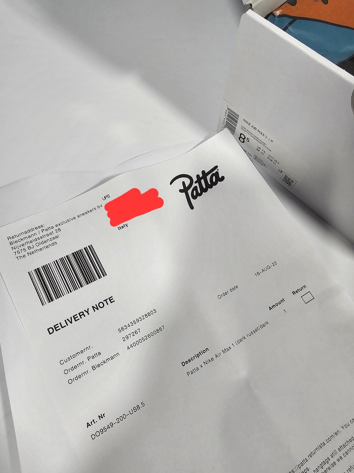 Patta x Nike Air Max 1 Waves Dark Russet US 8.5 UK 7.5 EUR 42cm 26.5 New OG All