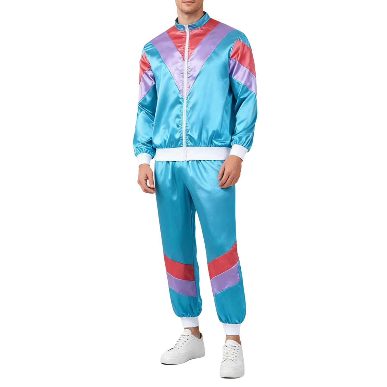 Women Mens 80s Disco Dance Costume Long Sleeve Jacket with Sweatpants Tracksuit