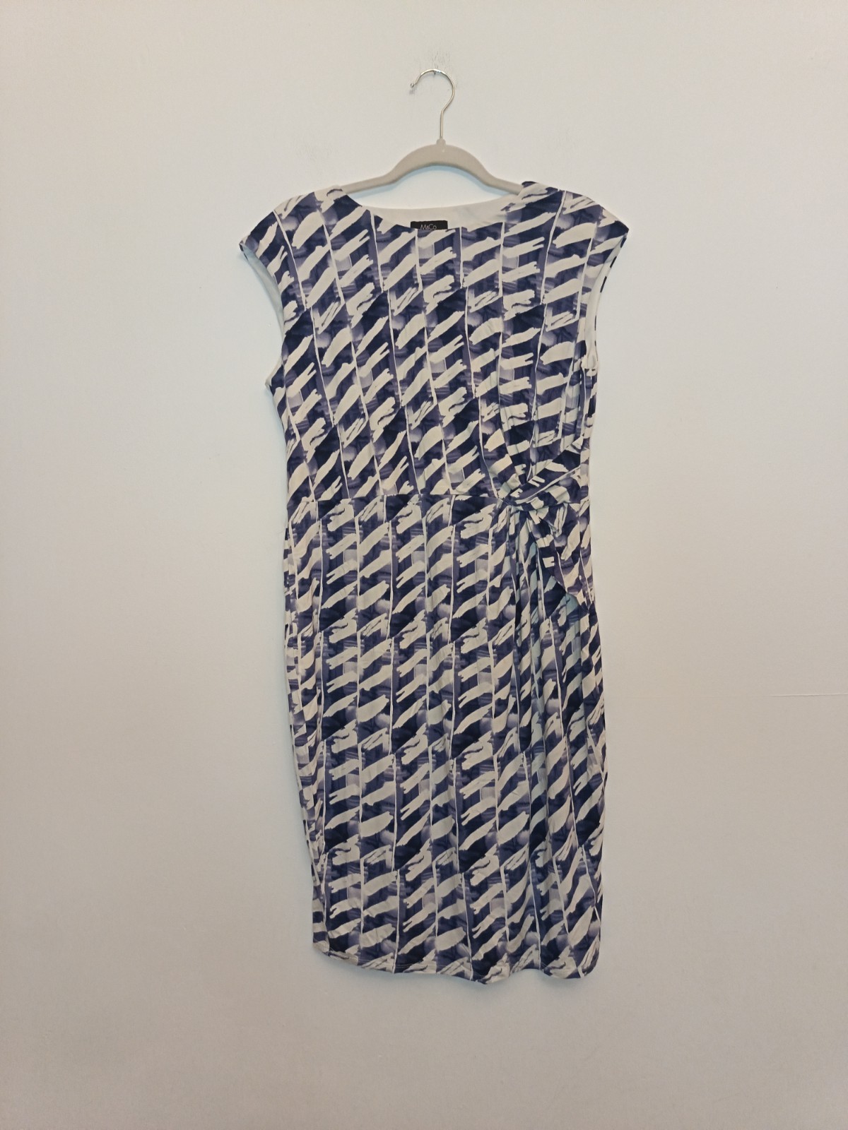 M&Co Blue White Patterned Colourful Knee Length Summer Day Dress Size 14 Party