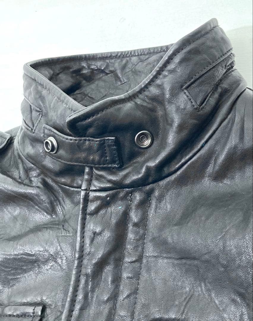 AVIREX VARSITY Leather Jacket Blouson Coat Men Size L Black Genuine