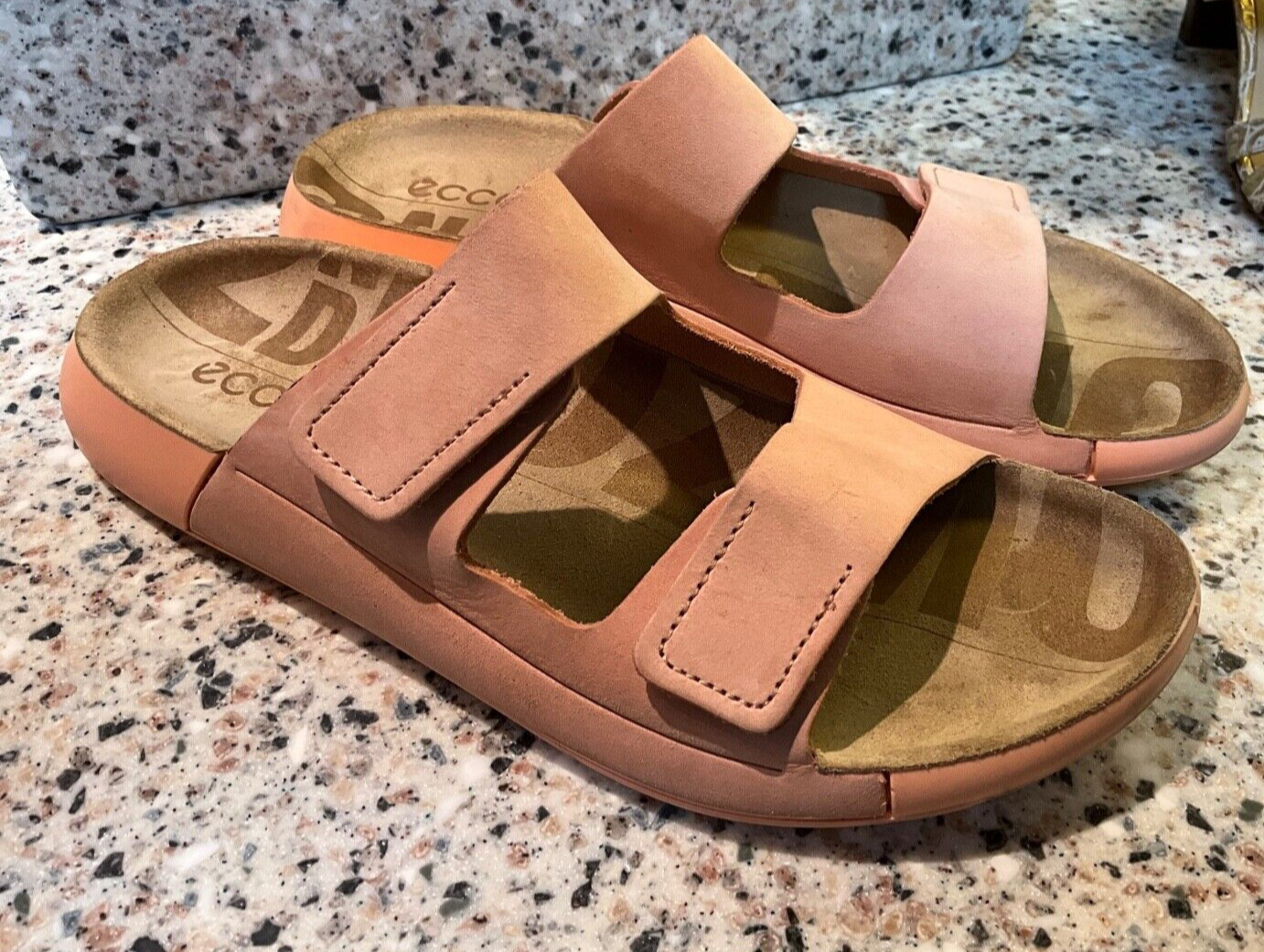 ECCO 2ND COZMO DUAL STRAP LIMESTONE FOOTBED MULE WOMEN SIZE 39/8-8.5 APRICOT