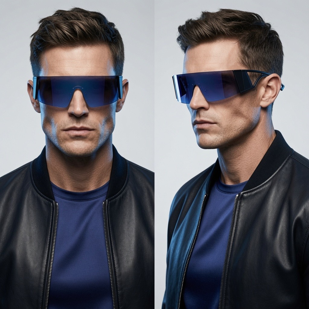 Futuristic Shield Men Sunglasses Gradient Tinted Lenses Bold Black Frames Visor