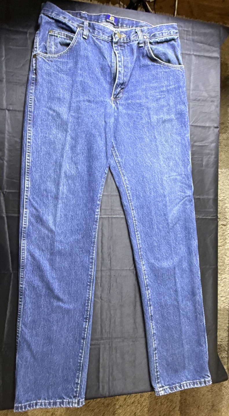Wrangler 47MWZ Jeans Mens Fit 34×36 Cowboy Cut Blue Denim Pants Western Regular